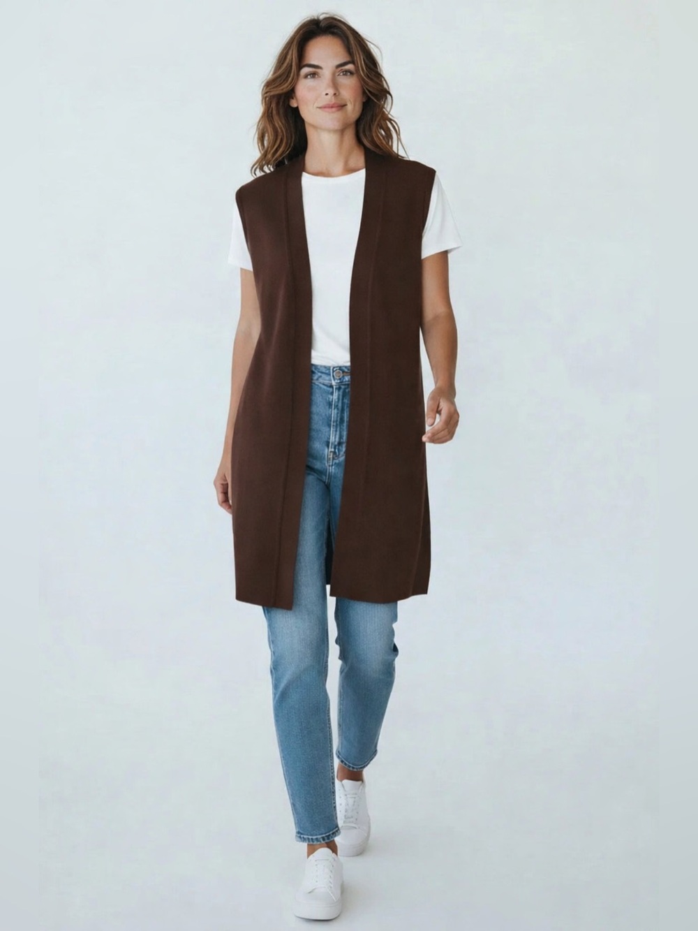 NWOT - Sunday - chocolat brown knit vest. Open front. M, L, XL